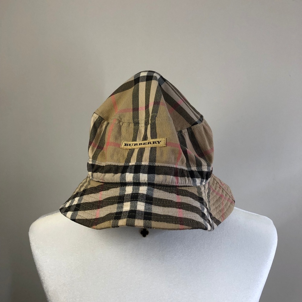 Vintage Y2K Burberry Golf Nova Check Bucket Hat Plaid Sun Cap Beige Size L/XL - Picture 3 of 11